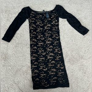 Guess black nude stretch lace bodycon dress